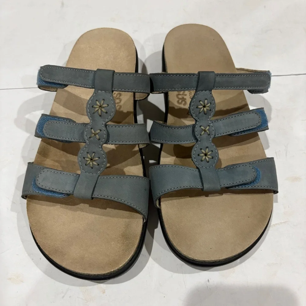 SAS Tripad Comfort Women 8.5 M Blue Grey Leather Adjustable Strap Sandals USA